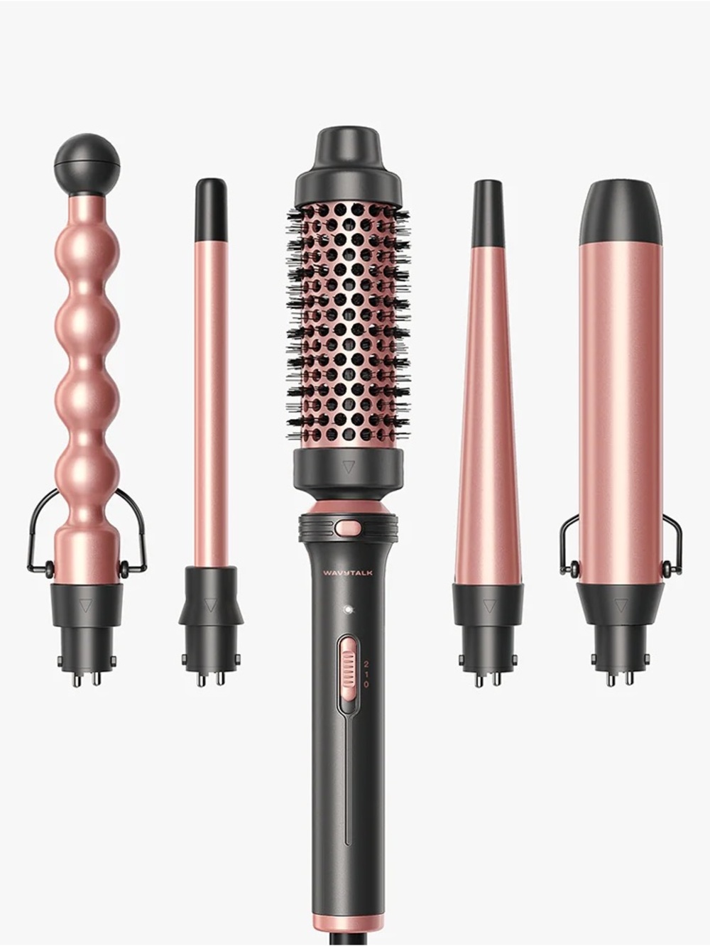 5-in-1 Black/Rose Gold Multi-Styler Hair Wand with Brush Attachment